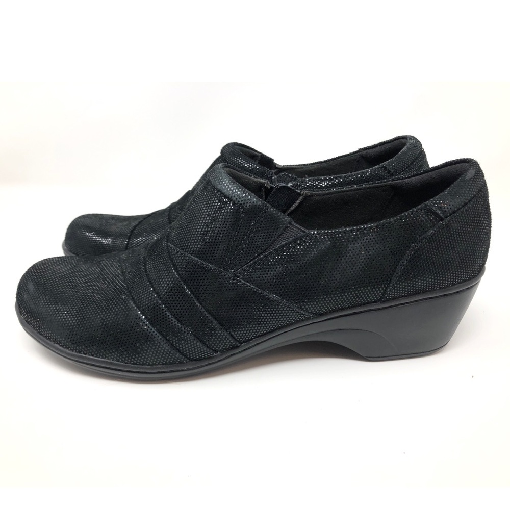 Clarks Black Shiny Comfort Clogs with Zipper Sz12